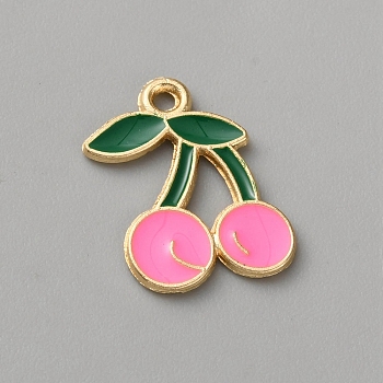 Zinc Alloy Pendants, with Enamel, Light Gold, Cherry, 17.5x14.5x1mm, Hole: 1.4mm