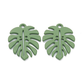 Baking Painted Alloy Pendants, Tropical Leaf Charms, for DIY Accessories, Lead Free & Cadmium Free, Monstera Leaf, Medium Sea Green, 21x17x1mm, Hole: 1.6mm