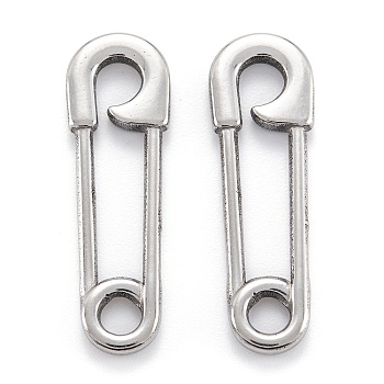 Non-Tarnish 304 Stainless Steel Safety Pin Pendant Charms, Stainless Steel Color, 31.5x9.5x2mm