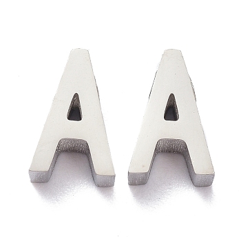 304 Stainless Steel Charms, Alphabet, Stainless Steel Color, Letter.A, 8x5x3mm, Hole: 1.8mm