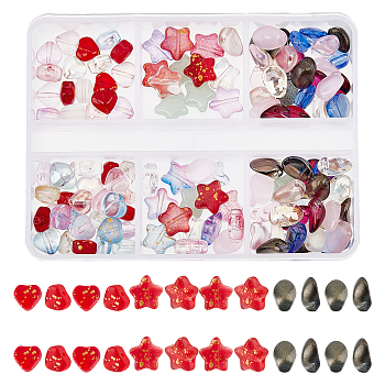 CHGCRAFT DIY Glass Beads & Charm Making Finding Kit, Including 60Pcs Heart & 40Pcs Star Glass Beads, 60Pcs Oval Glass Charm, Mixed Color, 160pcs/set