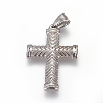 304 Stainless Steel Pendants, Cross, Stainless Steel Color, 40.5x28x4mm, Hole: 5x7mm