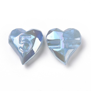 Opaque Acrylic Beads, AB Color Plated, Heart with Number 5, Light Sky Blue, 32x30x13mm, Hole: 3.2mm