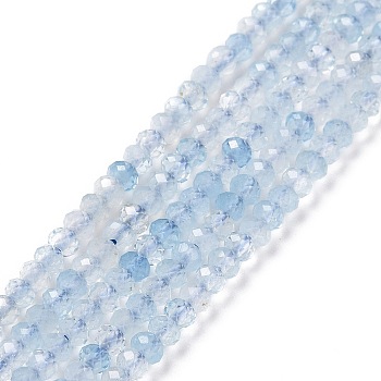Natural Aquamarine Beads Strands, Faceted, Rondelle, 3x2mm, Hole: 0.5mm, about 175pcs/strand, 15.16 inch(38.5cm)
