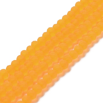 Transparent Glass Beads Strands, Faceted, Frosted, Rondelle, Orange, 3.5mm, Hole: 1mm