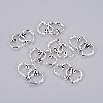 Tibetan Style Double Heart Links connectors, Cadmium Free & Lead Free, Antique Silver, 24x31x3mm, Hole: 14x9~15mm, about 294pcs/1000g