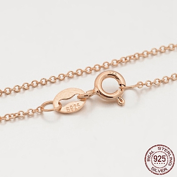 925 Sterling Silver Rolo Chain Necklaces, with Spring Ring Clasps, Thin Chain, Rose Gold, 16 inch, 1mm