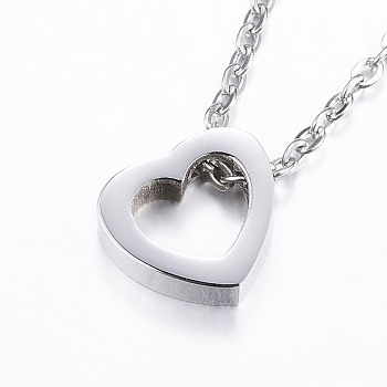 304 Stainless Steel Pendant Necklaces, Heart, Stainless Steel Color, 17.7 inch(45cm)