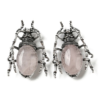 Dual-use Items Alloy Brooch, with Natural Rose Quartz, Spider, 49.5x35.5x15~16mm, Hole: 4x2.5mm