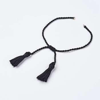 Polyester DIY Braided Bracelet Making, with Tassel, Black, 10-7/8 inch(275mm), 2mm, Hole: 2mm, Tassels: 23x6mm