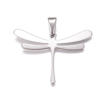304 Stainless Steel Pendants, Dragonfly, Stainless Steel Color, 32x45x1mm, Hole: 10x4.5mm