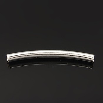 Brass Tube Beads, Curved, Silver, 4x41mm