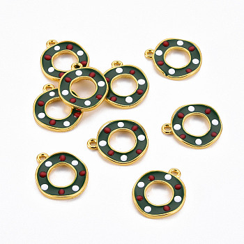 Alloy Enamel Pendants, Cadmium Free & Lead Free, Donut, Colorful, Golden, 22x19x2.5mm, Hole: 1.8mm