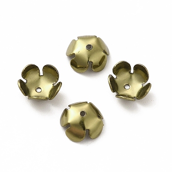 Ion Plating(IP) 304 Stainless Steel Bead Caps, Flower, 5-Petal, Antique Bronze, 8x8x3mm, Hole: 1mm