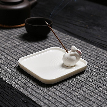 Porcelain Incense Burners, Square Incense Holders, Home Office Teahouse Zen Buddhist Supplies, Rabbit, 90x90x13mm
