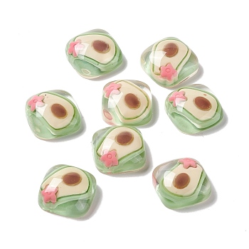 Transparent Resin Cabochons, Square, Bisque, Avocado Pattern, 19x19x8mm