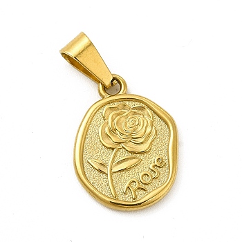 Vacuum Plating 304 Stainless Steel Pendants, Rose Charms, Golden, 19x14x2mm, Hole: 6x3mm