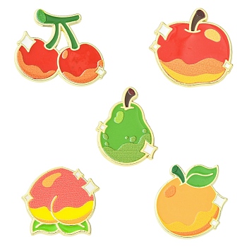 10Pcs 5 Styles Fruit Enamel Pin, Painting Golden Alloy Lapel Pins for Backpack Clothes, Mixed Shapes, Mixed Color, 23~24.5x18~28.5mm, 2pcs/style