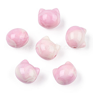 Opaque Acrylic Beads, Two Tone, Cat, Pearl Pink, 11x12x10.5mm, Hole: 1.8mm(SACR-N018-02A)