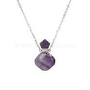 Natural Amethyst Perfume Bottle Necklaces, with Stainless Steel Chain, 23.62 inch(60cm)(PW-WG51282-03)
