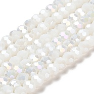 Opaque Glass Beads Stands, AB Color, Faceted(32 Facets), Round, White, 6x5.5mm, Hole: 1.2mm, about 91~93pcs/strand, 19.49~19.92 nch(49.5~50.6cm)(EGLA-A035-P6mm-B01)