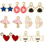 14Pcs 7 Style Brass Enamel Pendants, Long-Lasting Plated, Cadmium Free & Lead Free, Real 18K Gold Plated, Mushroom & Butterfly & Bees & Star, Mixed Color, 6.5~11x5~10x1.5~3.5mm, Hole: 1~1.2mm, 2pcs/style(FIND-CN0001-26)