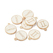 (Defective Closeout Sale: Yellowing) Alloy Enamel Pendants, Flat Round with Constellation, Gemini, 21x17.5x2mm, Hole: 2mm(ENAM-XCP0001-38D)
