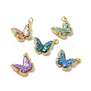 Rack Plating Brass Micro Pave Cubic Zirconia Pendants, Cadmium Free & Lead Free & Nickle Free, with Enamel, Real 18K Gold Plated, Butterfly, Mixed Color, 21x18x3.5mm, 25.5x21x3mm, Jump Ring: 5x0.6mm, Inner Diameter: 3.5mm(KK-M230-40G)