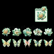 PET Self-Adhesive Floral Stickers, Butterfly Waterproof Hot Stamping Decals for DIY Scrapbooking, Green Yellow, 80x80mm, 10pcs/set(WG87455-03)