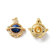Rack Plating Brass Micro Pave Clear Cubic Zirconia Pendants, with Jump Ring and Enamel, Lead Free & Cadmium Free, Planet Charm, Real 18K Gold Plated, Dark Blue, 19.5x19x8mm, Hole: 3.5mm(KK-D074-33G)