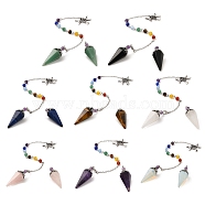 Mixed Gemstone Pointed Dowsing Pendulums, with Alloy Triple Moon Pentacles, Lead Free & Cadmium Free, Hexagonal Cone Charm, 263~266mm(G-F754-01)