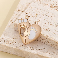 Alloy Enamel Magnet Split Pendants, Couples Charms, Heart Shaped with Foot, Golden, 29.5x28x6mm, Hole: 1.6mm(FIND-B025-01G)