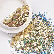 Laser Shining Nail Art Glitter, Manicure Sequins, DIY Sparkly Paillette Tips Nail, Goldenrod, 39x15.5mm(MRMJ-S015-002E)