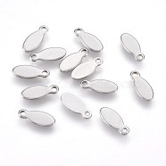 304 Stainless Steel Charms, Stamping Blank Tag, Oval, Stainless Steel Color, 10x4x0.6mm, Hole: 1.2mm(STAS-E454-03P)