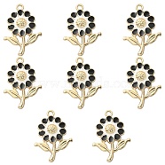 8Pcs Alloy Enamel Pendants, Golden, Sunflower, Black, 27x19x3.5mm, Hole: 1.8mm(ENAM-YW0002-31A)