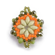 MIYUKI & TOHO Handmade Japanese Seed Beads Links, Loom Pattern, Flower, Dark Orange, 24~25.6x19~19.2x3.2~3.6mm, Hole: 1.5~1.6mm(SEED-E004-H07)
