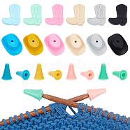 Cowboy Hat & Boot Silicone Knitting Needle Stoppers, Knitting Needle Point Protectors, for Knitting Needles Crocheting Projects, Mixed Color, Silicone Beads: 20.5~26x23~29x8~14mm, Hole: 2mm, 24pcs; Protectors: 19x12mm, Hole: 2.5mm, 30pcs(SIL-NB0001-33)