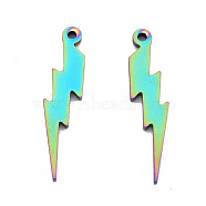 Ion Plating(IP) 201 Stainless Steel Pendants, Lightning Bolt, Rainbow Color, 32.5x7x1.5mm, Hole: 1.6mm(STAS-N098-120M)