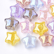 Transparent Crackle Acrylic Beads, Half Drilled Beads, Star, Mixed Color, 15x15.5x9.5mm, Half Hole: 3.5mm(TACR-S148-03-M)
