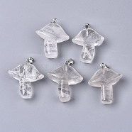 Natural Quartz Crystal Pendants, with Stainless Steel Snap On Bails, Mushroom, Stainless Steel Color, 27.5~28.5x23~25x9.5~10.5mm, Hole: 3x5mm(G-R480-02C)