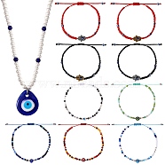 Evil Eye Jewelry Set, 9Pcs Braided Bead Bracelets Set with Hamsa Hand and 1Pc Pendant Necklace for Women Adjustable Nylon Cord Braided Bead Bracelets, Lampwork Teardrop with Evil Eye Pendant Necklaces, Mixed Color, 2~3-1/8 inch(5~8cm), 18.5 inch(47cm)(DIY-SZ0008-31)