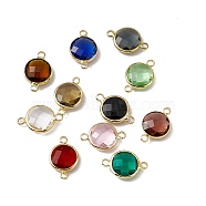 Transparent K9 Glass Connector Charms, with Light Gold Plated Brass Findings, Faceted, Flat Round Links, Mixed Color, 19.5x12.5x4.5mm, Hole: 2mm(GLAA-A005-08KCG)
