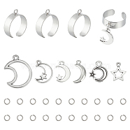DIY Charms Cuff Ring Making Kit, Including Moon & Star Alloy Pendants, Stainless Steel Finger Ring Components & Jump Rings, Antique Silver & Stainless Steel Color, 32Pcs/box(DIY-UN0004-86)