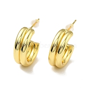 Brass C-shape Stud Earrings, Chunky Half Hoop Earrings for Women, Lead Free & Cadmium Free & Nickel Free, Real 18K Gold Plated, 25x18x6.5mm, Pin: 0.9mm(EJEW-A070-17G)