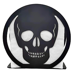 Iron Napkin Holder, Round with Skull Pattern, Black, 12x4.3x10.3cm(DJEW-WH0033-55)