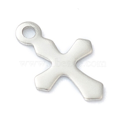 304 Stainless Steel Tiny Cross Charms, Laser Cut, Stainless Steel Color, 9x6x0.4mm, Hole: 0.9mm(STAS-H149-01P)