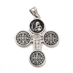 304 Stainless Steel Religion Big Pendants, Saint Benedict of Nursia Maltese Cross Charms, with Black Enamel, Stainless Steel Color, 50.5x40x3mm, Hole: 8.5x5mm(STAS-E184-21P)