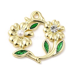 Alloy Pendants, Glass with CCB Pearls, Flower, Golden, 19.5x20x4mm, Hole: 1.6mm(PALLOY-D019-10G)