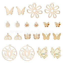BENECREAT 20Pcs 10 Style Brass Charms, Nickel Free, Flower & Butterfly, Real 18K Gold Plated, 8.5~27x7~26x0.7~4.5mm, Hole: 0.8~1.8mm, 2pcs/style(KK-BC0002-79)
