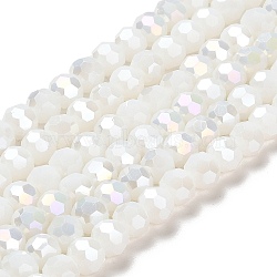 Opaque Glass Beads Stands, AB Color, Faceted(32 Facets), Round, White, 6x5.5mm, Hole: 1.2mm, about 91~93pcs/strand, 19.49~19.92 nch(49.5~50.6cm)(EGLA-A035-P6mm-B01)